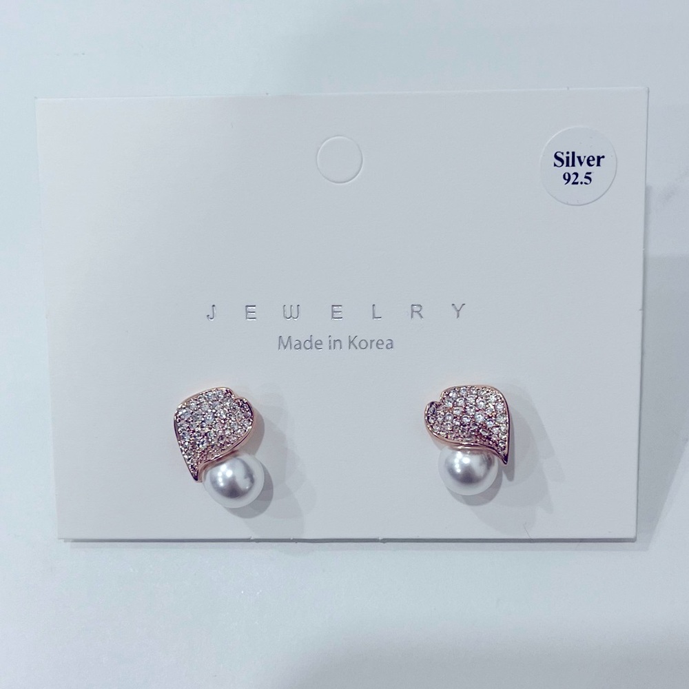 Pearl & Diamonds (Rose Gold) Earrings-Sterling Silver